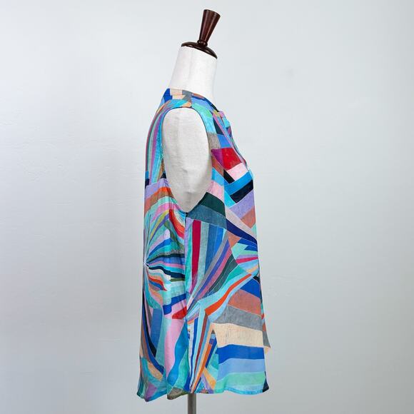 AP.NY Sleeveless Colorful Button-Up Cupro Top - Picture 5 of 10